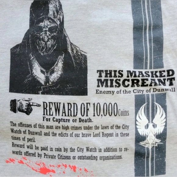 Dishonored Bethesda Wanted Loot Crate T Shirt Gray Black Size Men's Medium NWT - Picture 1 of 6